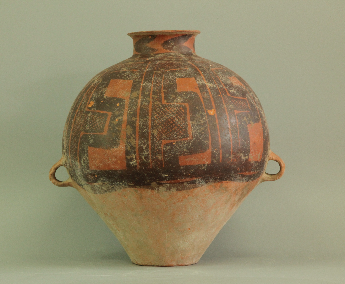 侈口鼓腹网格彩陶罐