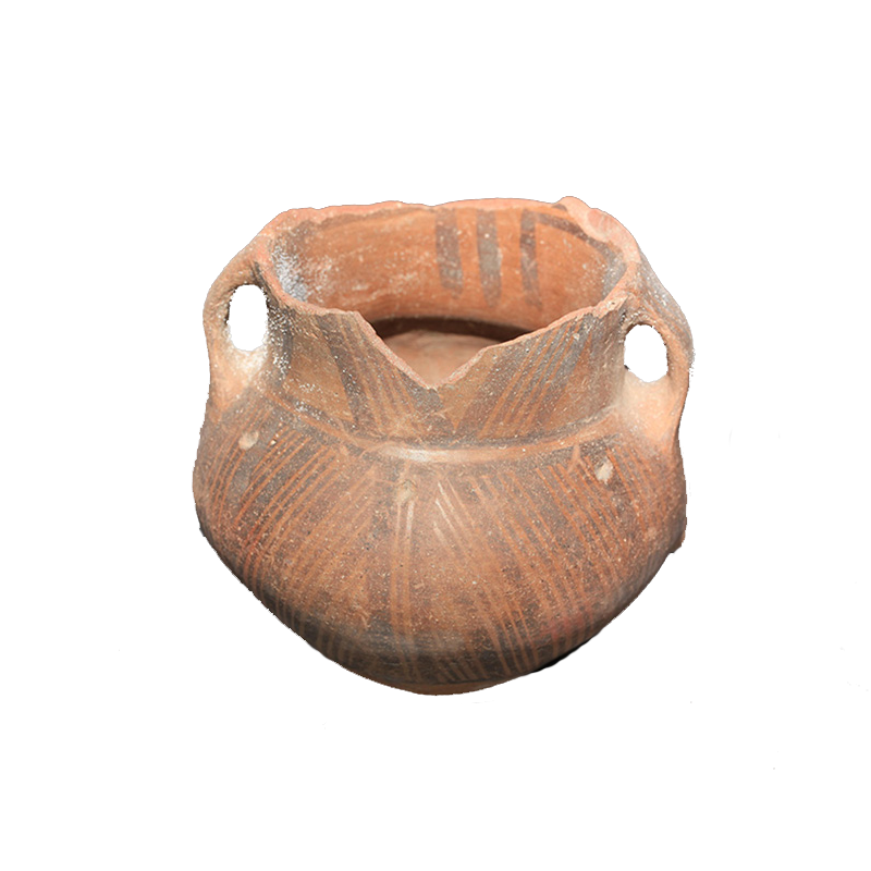 直线纹双耳双纽彩陶罐